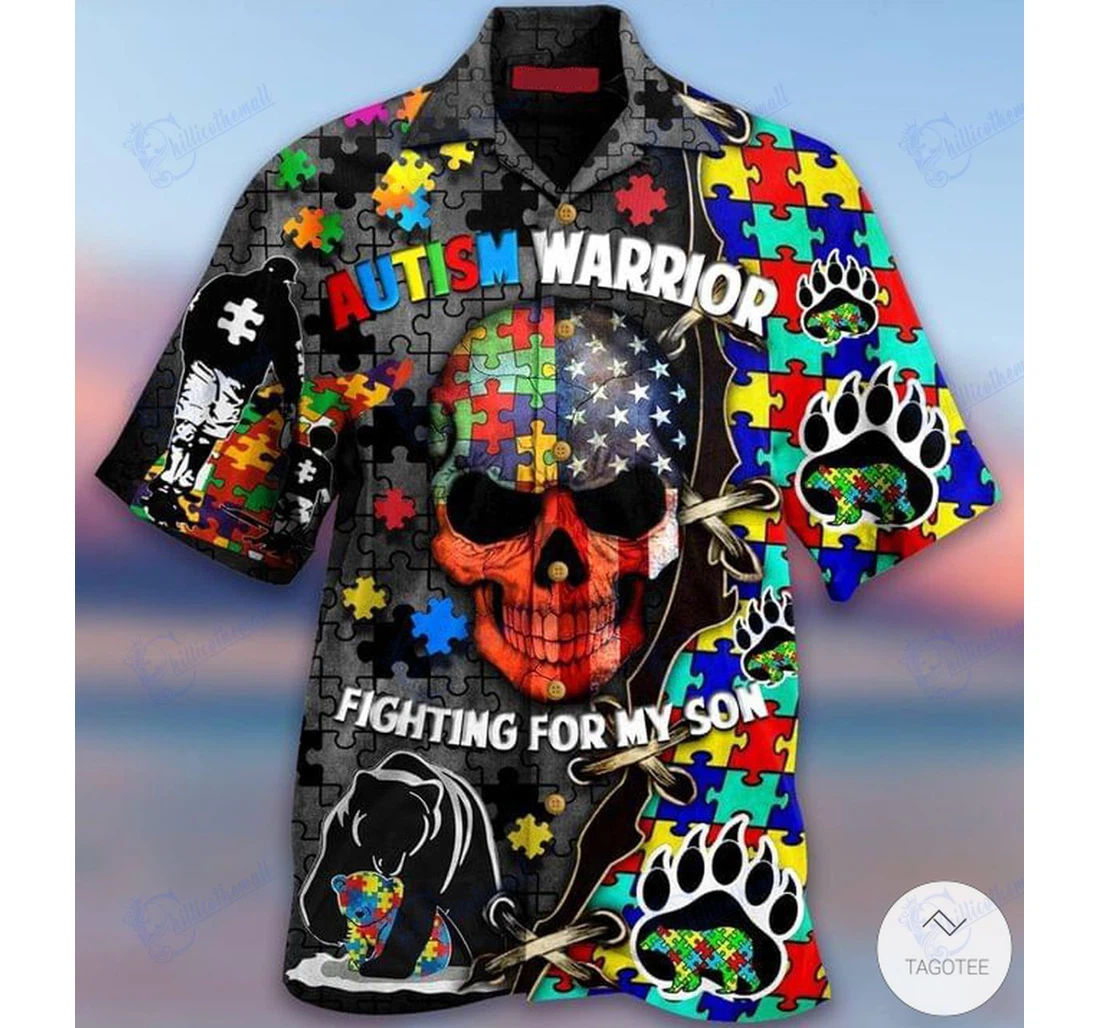 Personalized Autism Warrior Fighting Hawaiian Shirt, Button Up Aloha Shirt For Men, Women
