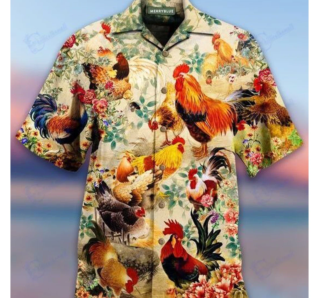 Personalized Colorful Chicken Pattern Hawaiian Shirt, Button Up Aloha Shirt For Men, Women