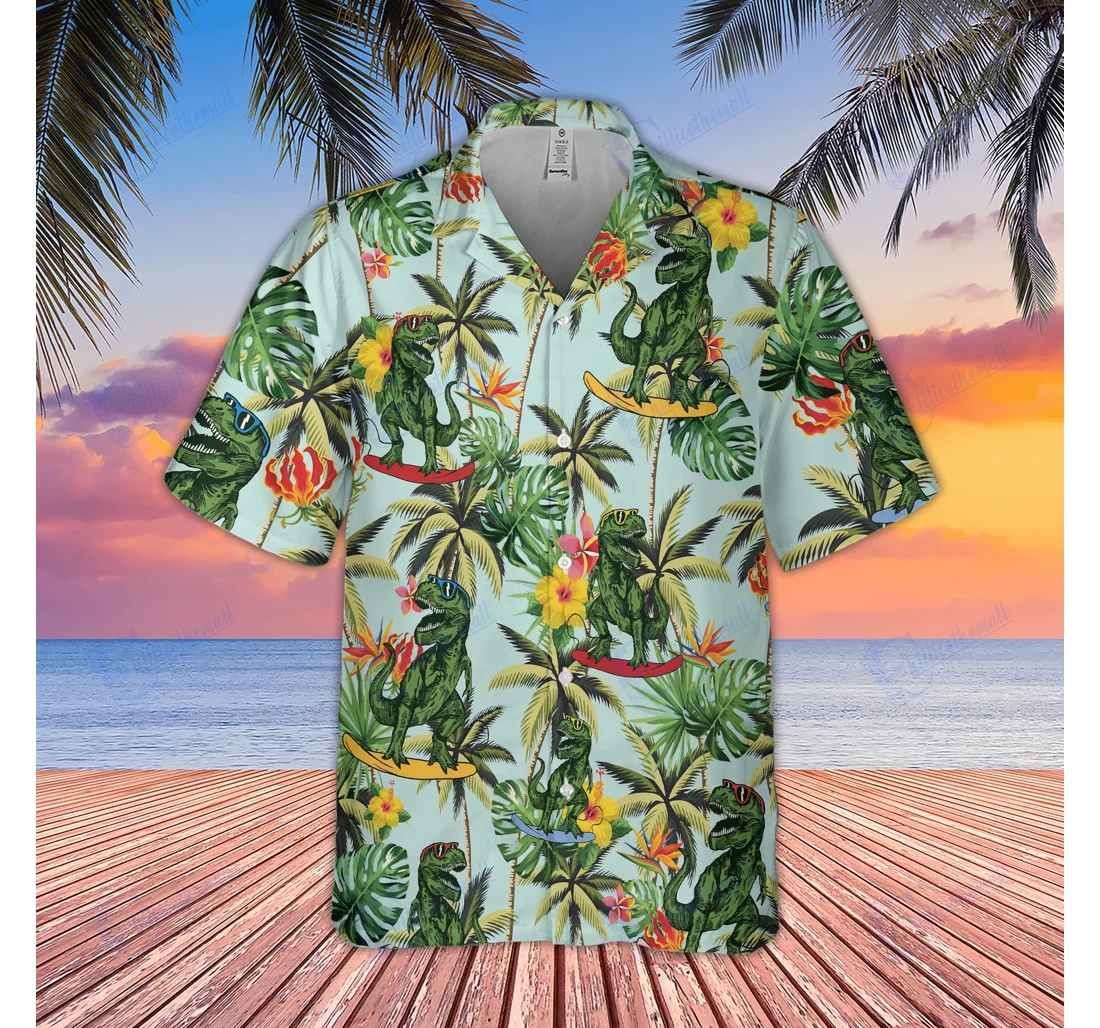 Personalized Dinasour Seamless Hawaiian Shirt, Button Up Aloha Shirt For Men, Women