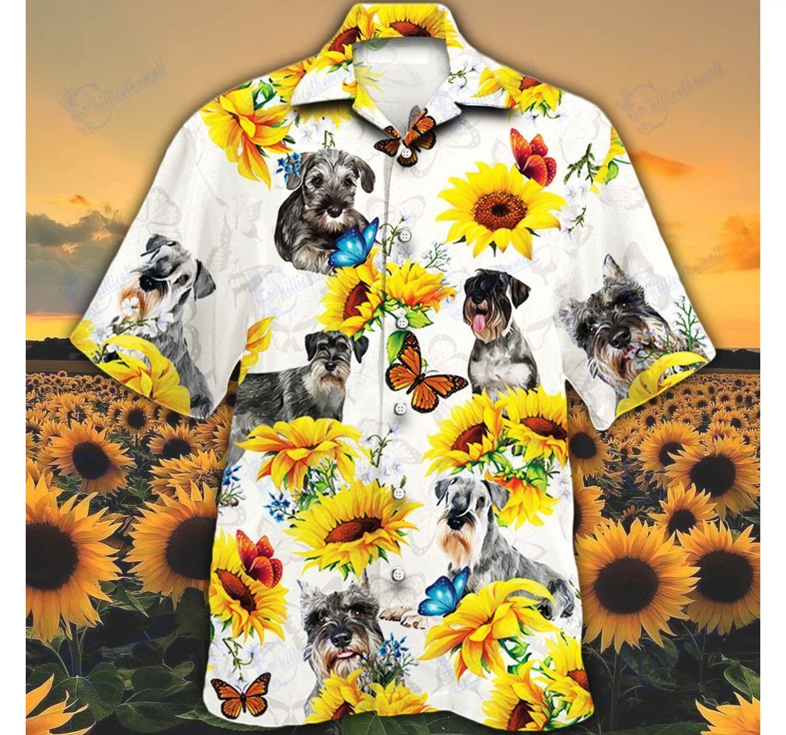 Personalized Standard Schnauzer Dog Lovers Sun Flower Hawaiian Shirt, Button Up Aloha Shirt For Men, Women