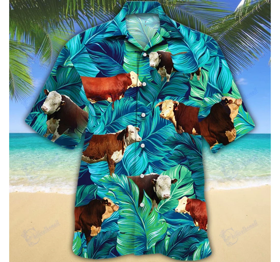 Personalized Hereford Cattle Lovers Hawaiian Shirt, Button Up Aloha Shirt For Men, Women