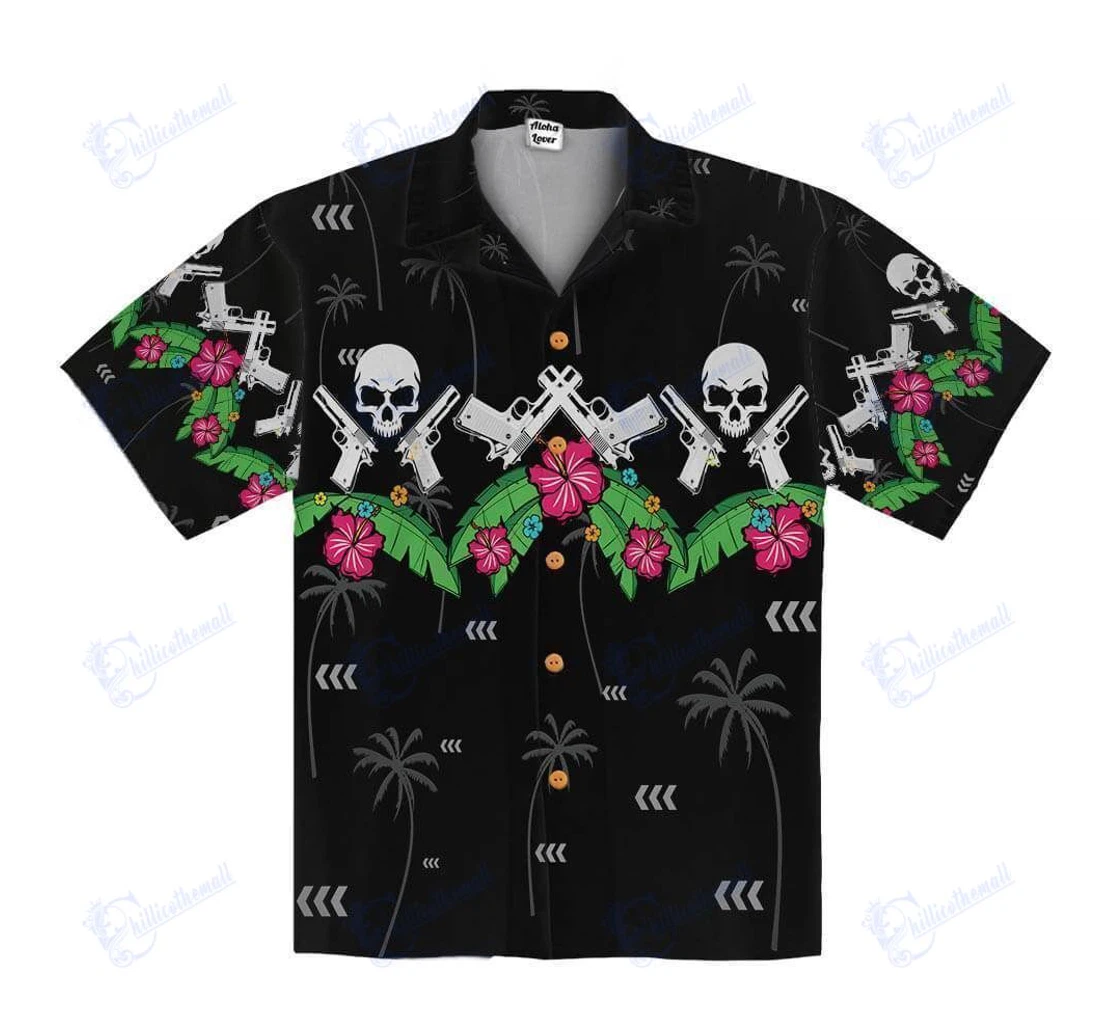 Personalized Skull Gun Hawaiian Shirt, Button Up Aloha Shirt For Men, Women