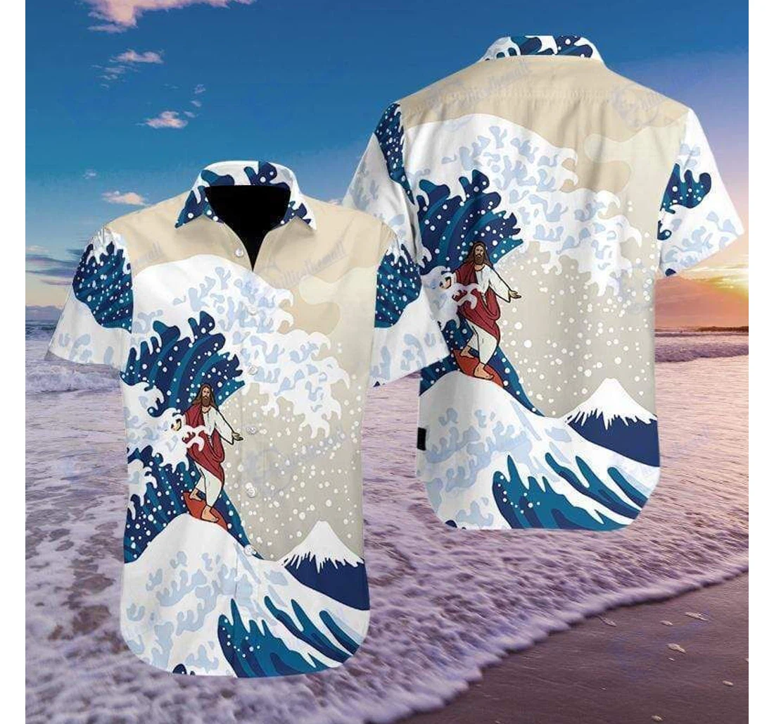 Personalized Jesus Surfing L Hawaiian Shirt, Button Up Aloha Shirt For Men, Women