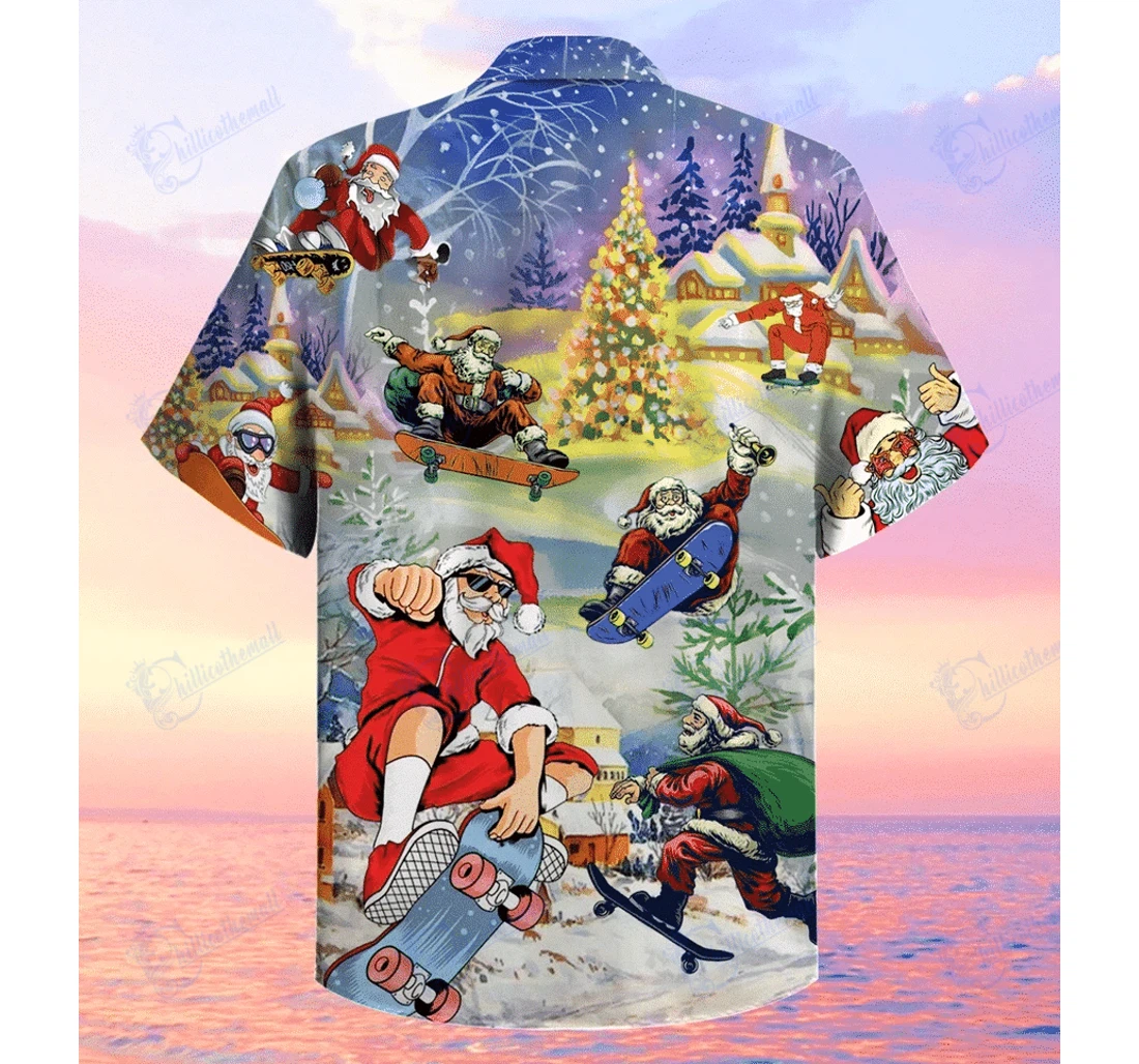 Personalized Santa Jumping On Skateboard Christmas-zides Sport Hawaiian Shirt, Button Up Aloha Shirt For Men, Women