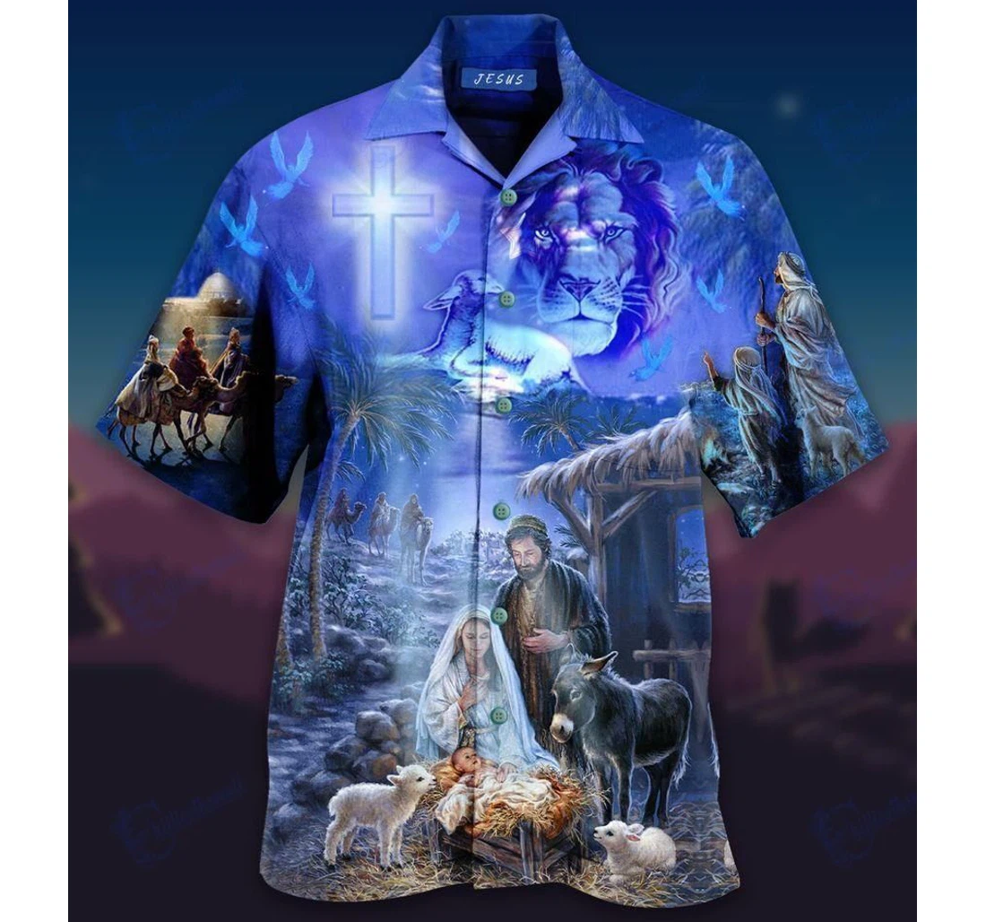 Personalized High Quality Jesus Was Born On Farm Hawaiian Shirt, Button Up Aloha Shirt For Men, Women