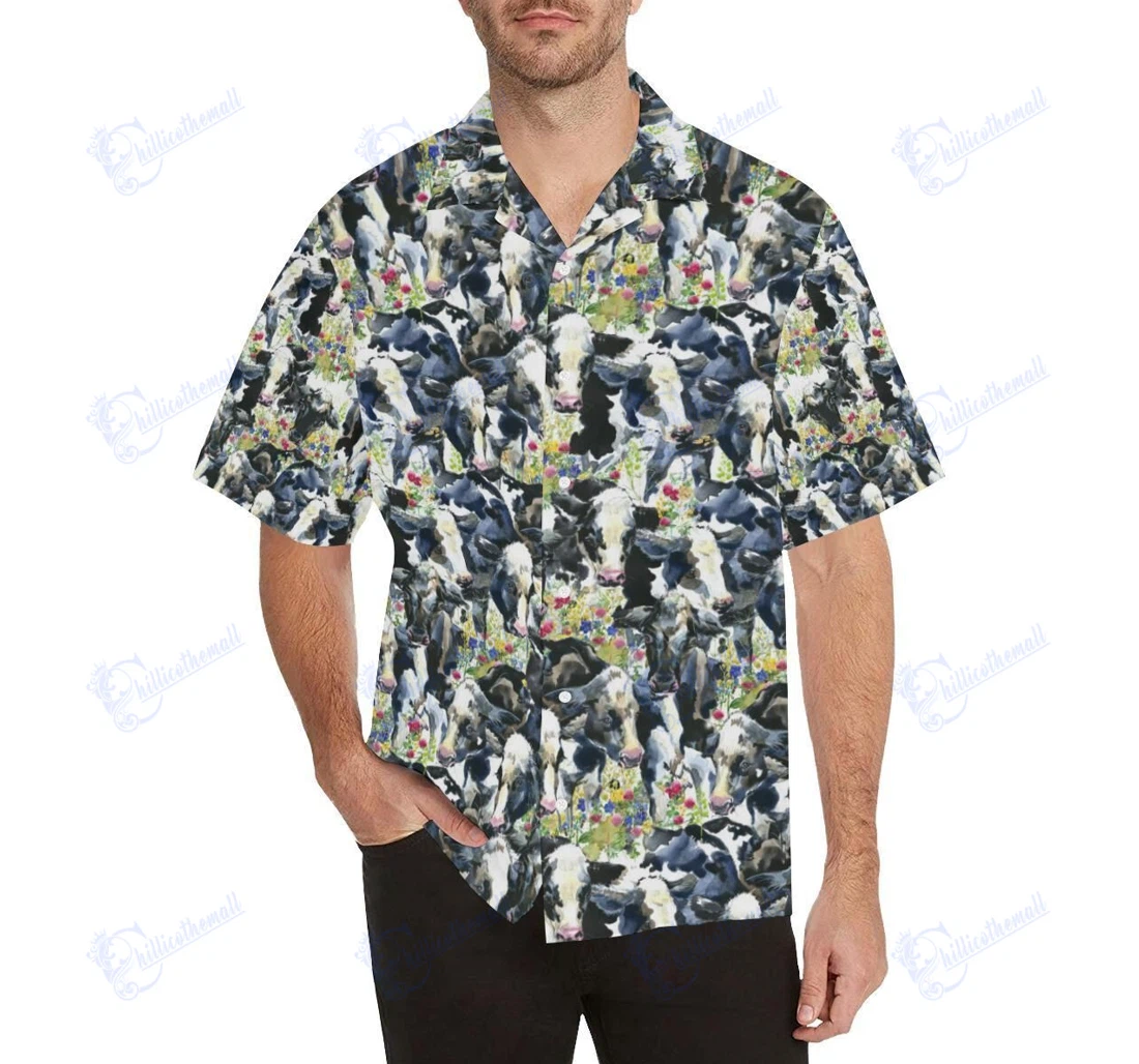 Personalized Cow Watercolor Pattern Hawaiian Shirt, Button Up Aloha Shirt For Men, Women