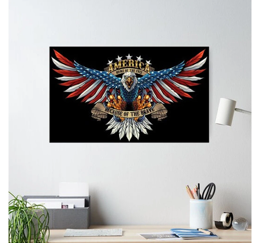 Personalized Poster, Canvas - Happy Independence Day 4th Of July Patriotic American Eagle Print Framed Wall Art