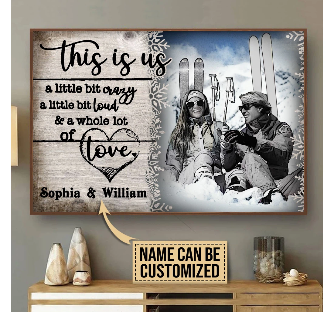 Poster, Canvas - Skiing Vintage Couple A Little Bit Custom Print Framed Wall Art