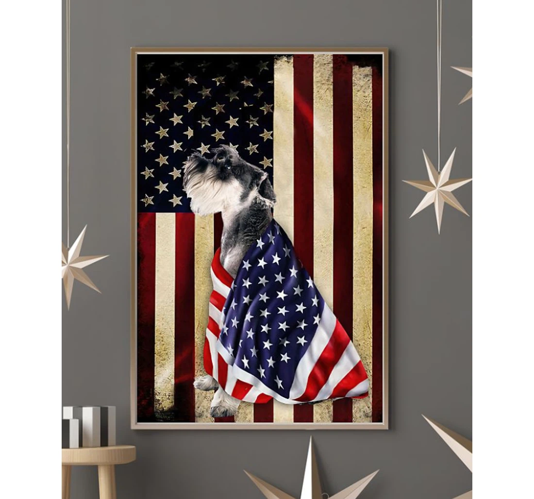 Personalized Poster, Canvas - Schnauzer Independence Day Patriot Dog Memorial Print Framed Wall Art