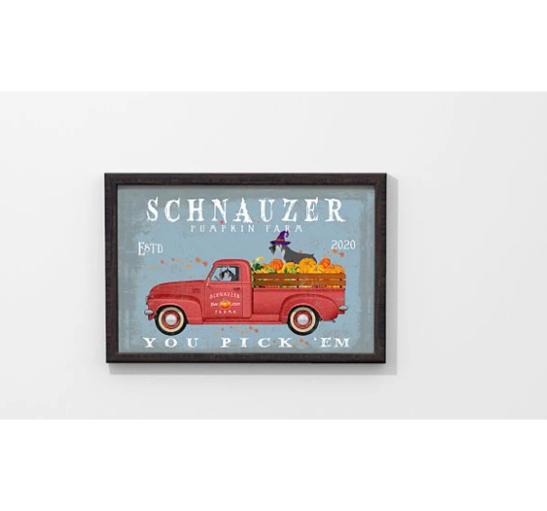Personalized Poster, Canvas - Schnauzer Dog Pumpkin Farm Print Framed Wall Art