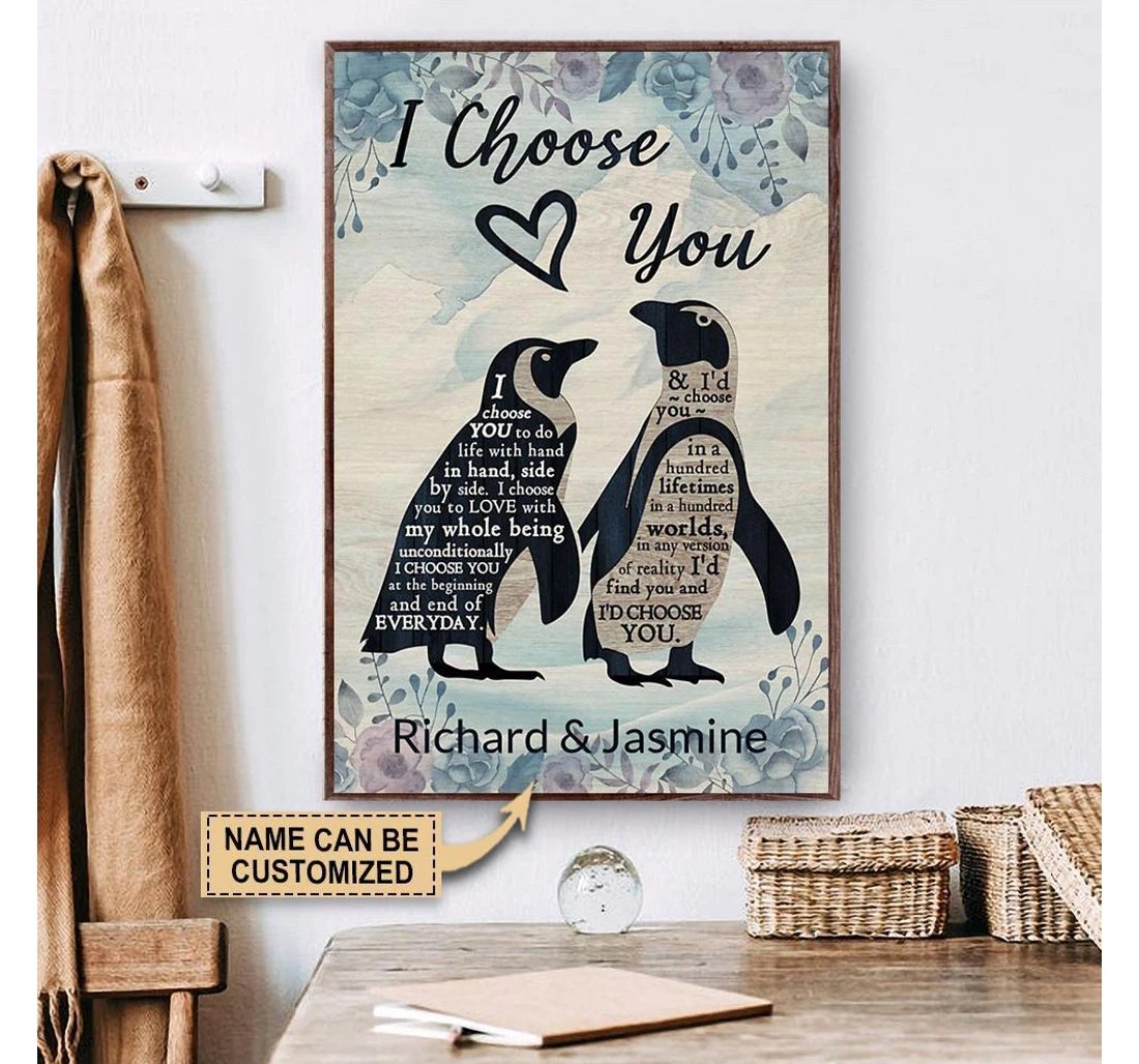 Poster, Canvas - Penguin Couple I Choose You Custom Print Framed Wall Art