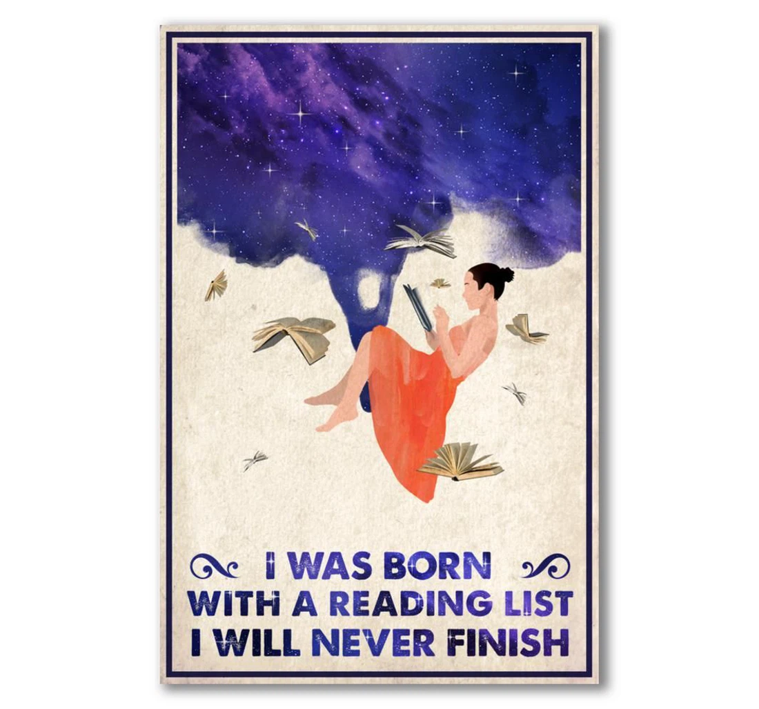 Personalized Poster, Canvas - I Was Born With A Reading List I Will Never Finish Print Framed Wall Art