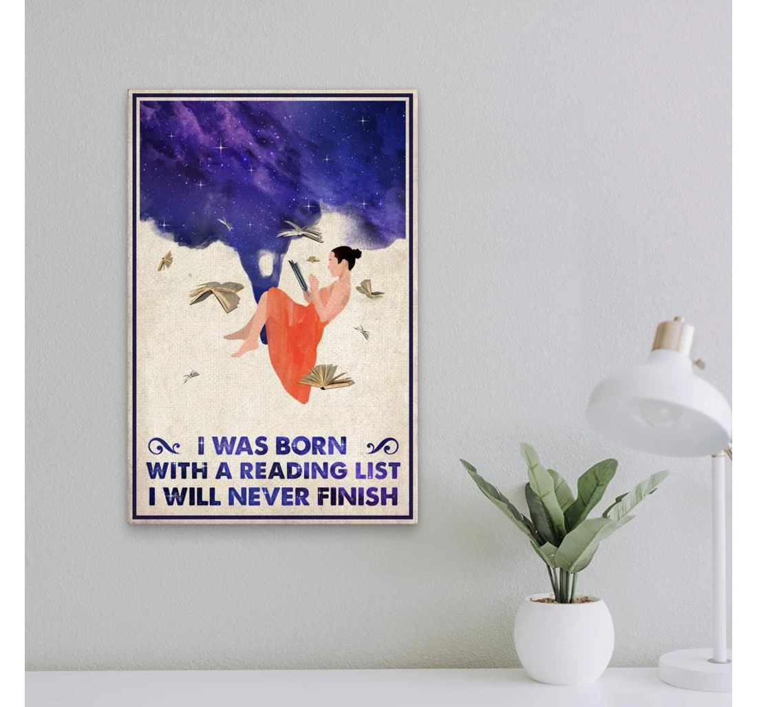 Personalized Poster, Canvas - I Was Born With A Reading List I Will Never Finish Print Framed Wall Art