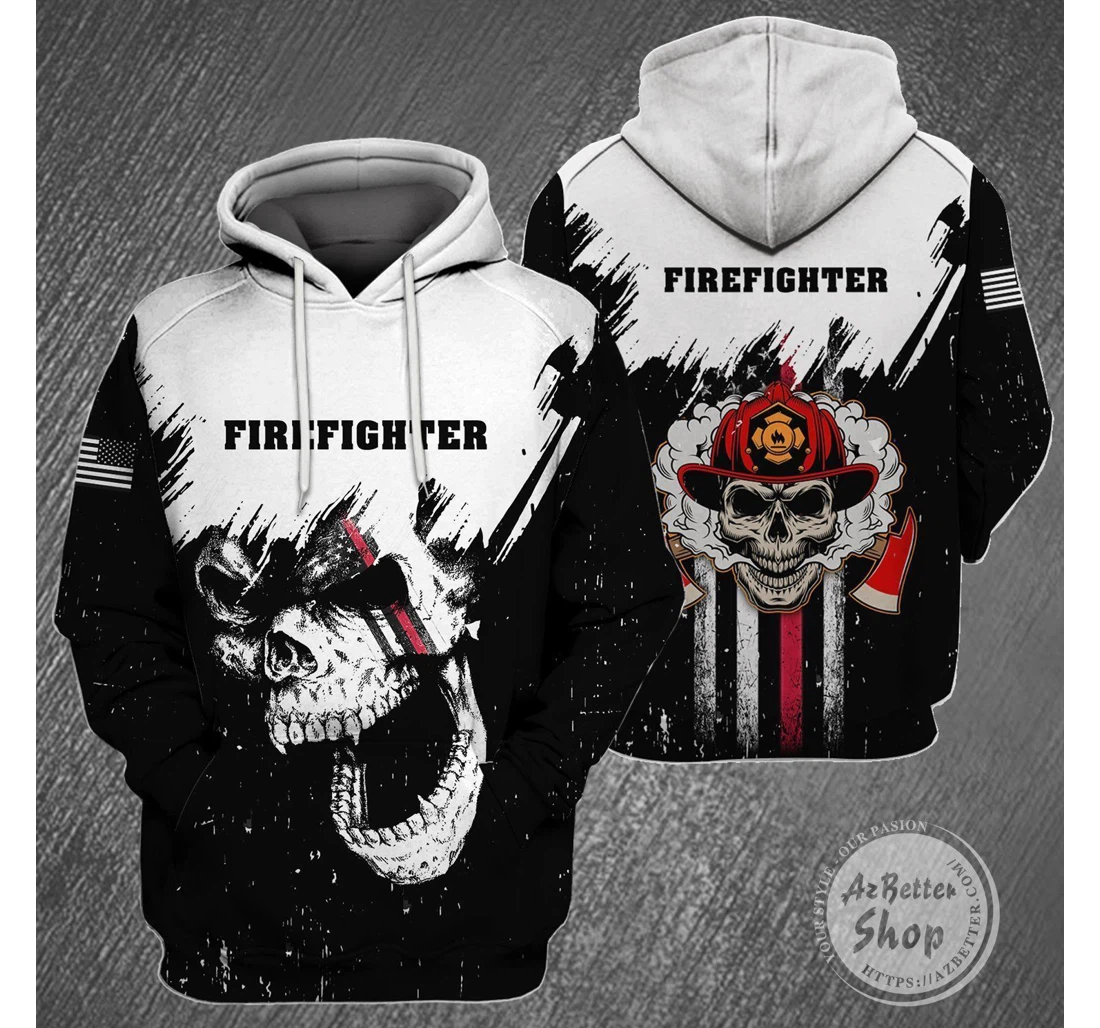 Personalized Firefighter Skull Usa New - 3D Printed Pullover Hoodie