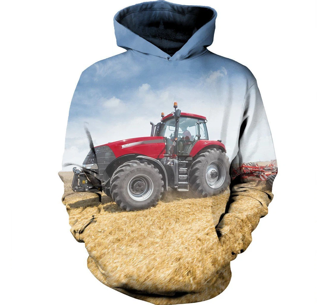 Personalized Farmer Red Tractor Funny - 3D Printed Pullover Hoodie