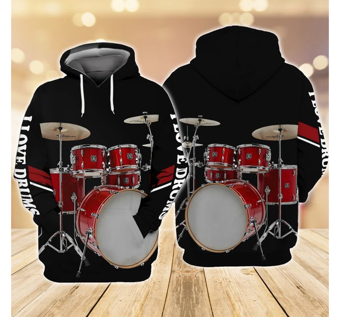Personalized Drummer Red Drummer Lover - 3D Printed Pullover Hoodie