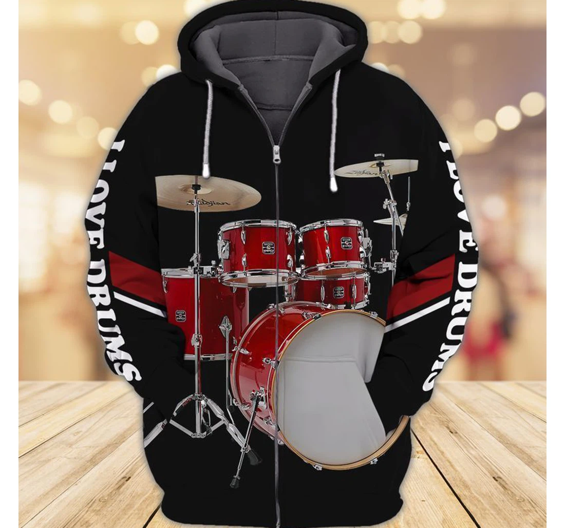Personalized Drummer Red Drummer Lover - 3D Printed Pullover Hoodie