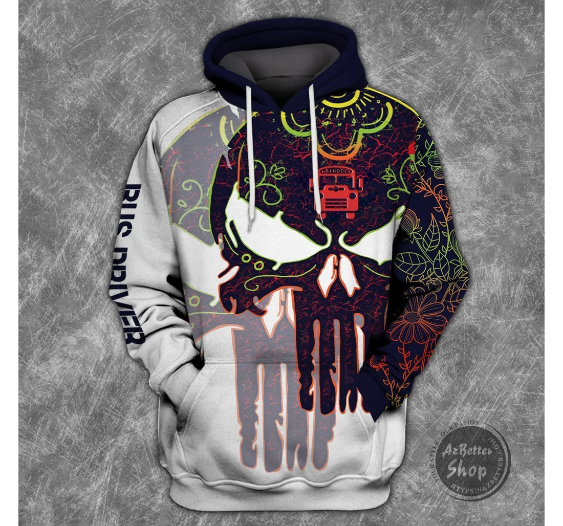 Personalized Bus Driver Skull Flower - 3D Printed Pullover Hoodie