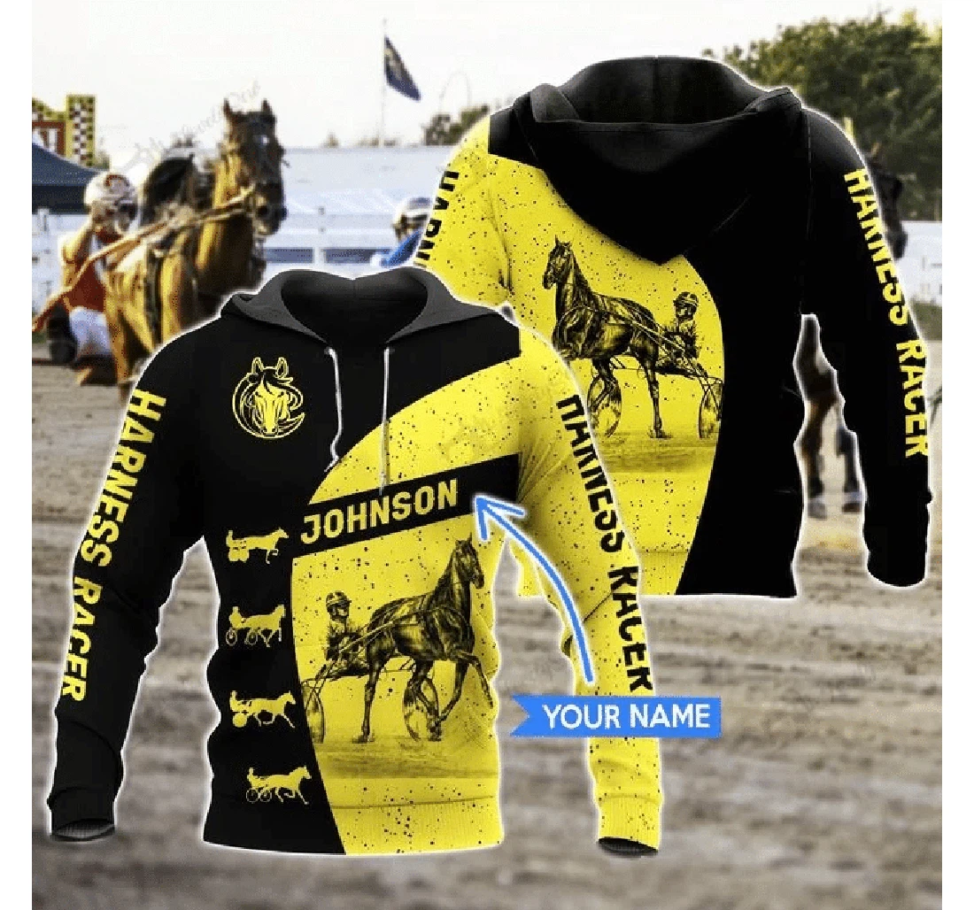 Harness Racing Yellow Personalized Lh - 3D Printed Pullover Hoodie