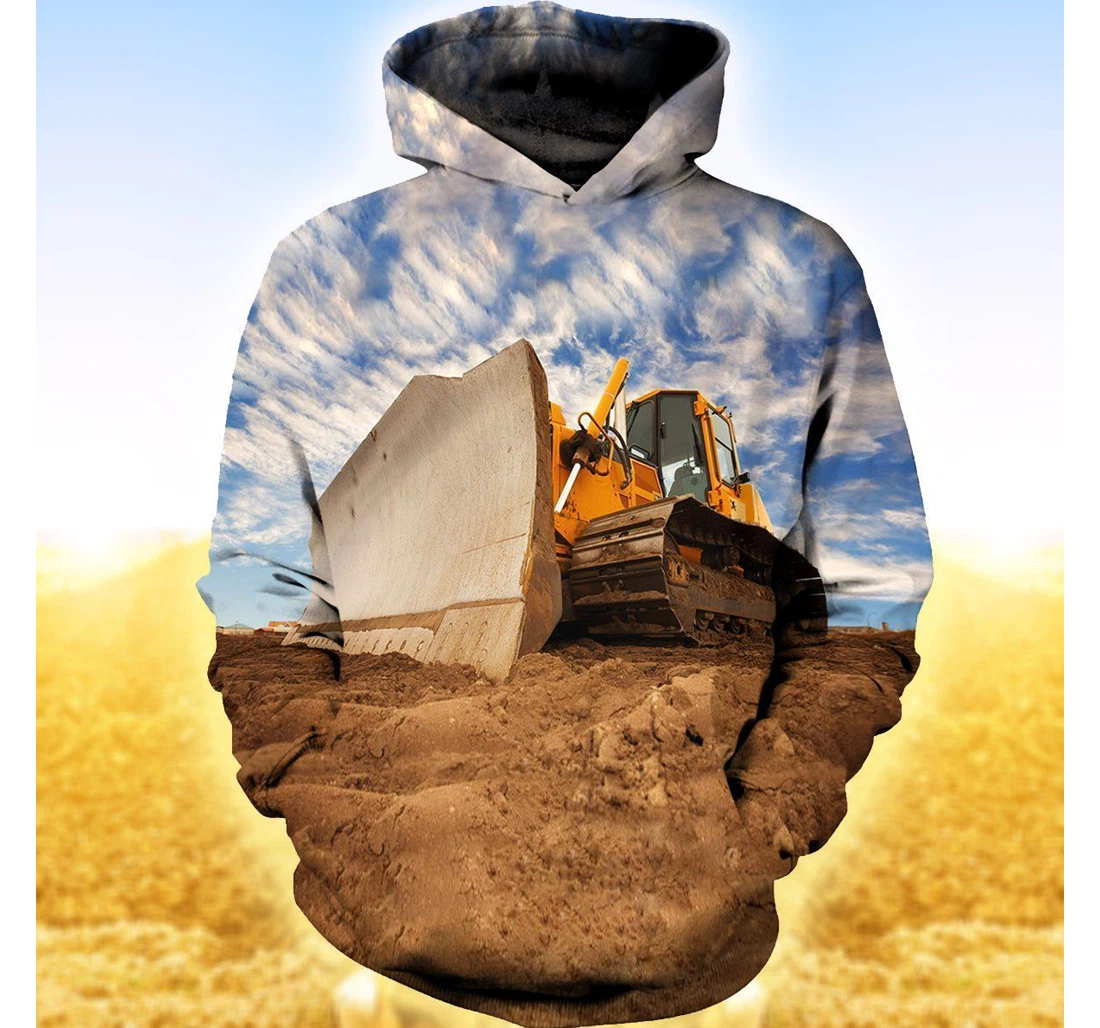 Personalized Big Bulldozer In New Land - 3D Printed Pullover Hoodie