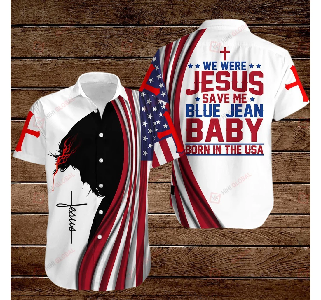 Personalized We Were Jesus Save Me Blue Jean Baby Born In The Usa - 3D Printed Pullover Hoodie