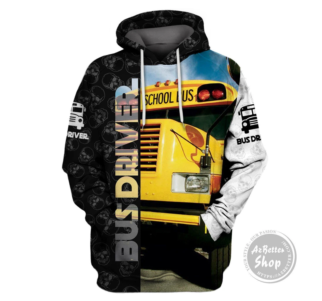 Personalized Bus Driver Skull - 3D Printed Pullover Hoodie