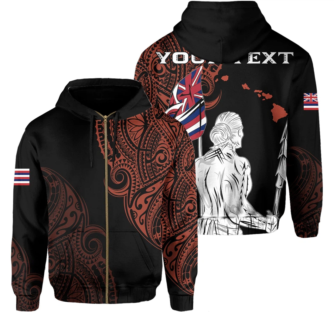 Hawaii Kanaka Map Polynesian Warrior Ikaika Personalized Name Kbakx - 3D Printed Pullover Hoodie
