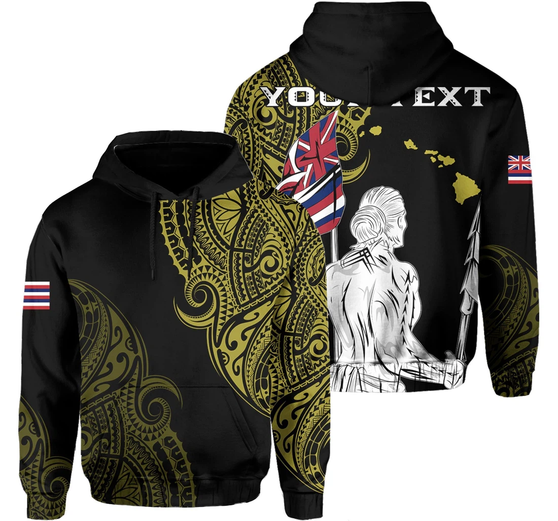 Hawaii Kanaka Map Polynesian Warrior Ikaika Personalized Name Hvaat - 3D Printed Pullover Hoodie