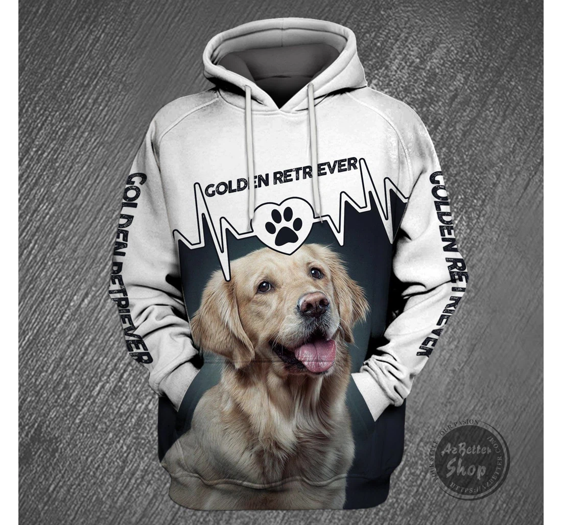 Personalized Golden Retriever Heartbeat - 3D Printed Pullover Hoodie