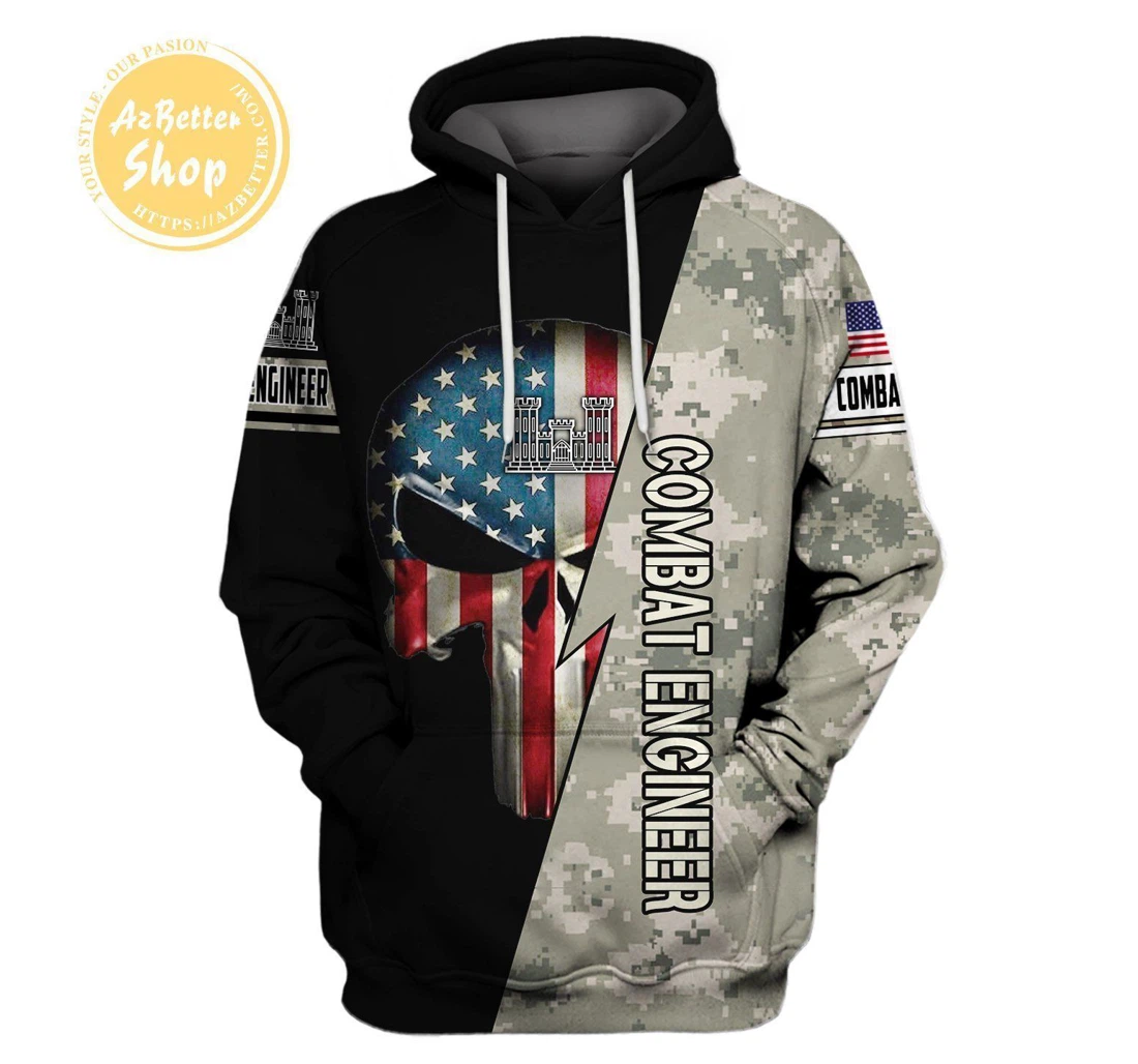 Personalized Combat Engineer Skull Usa Camo 1 - 3D Printed Pullover Hoodie