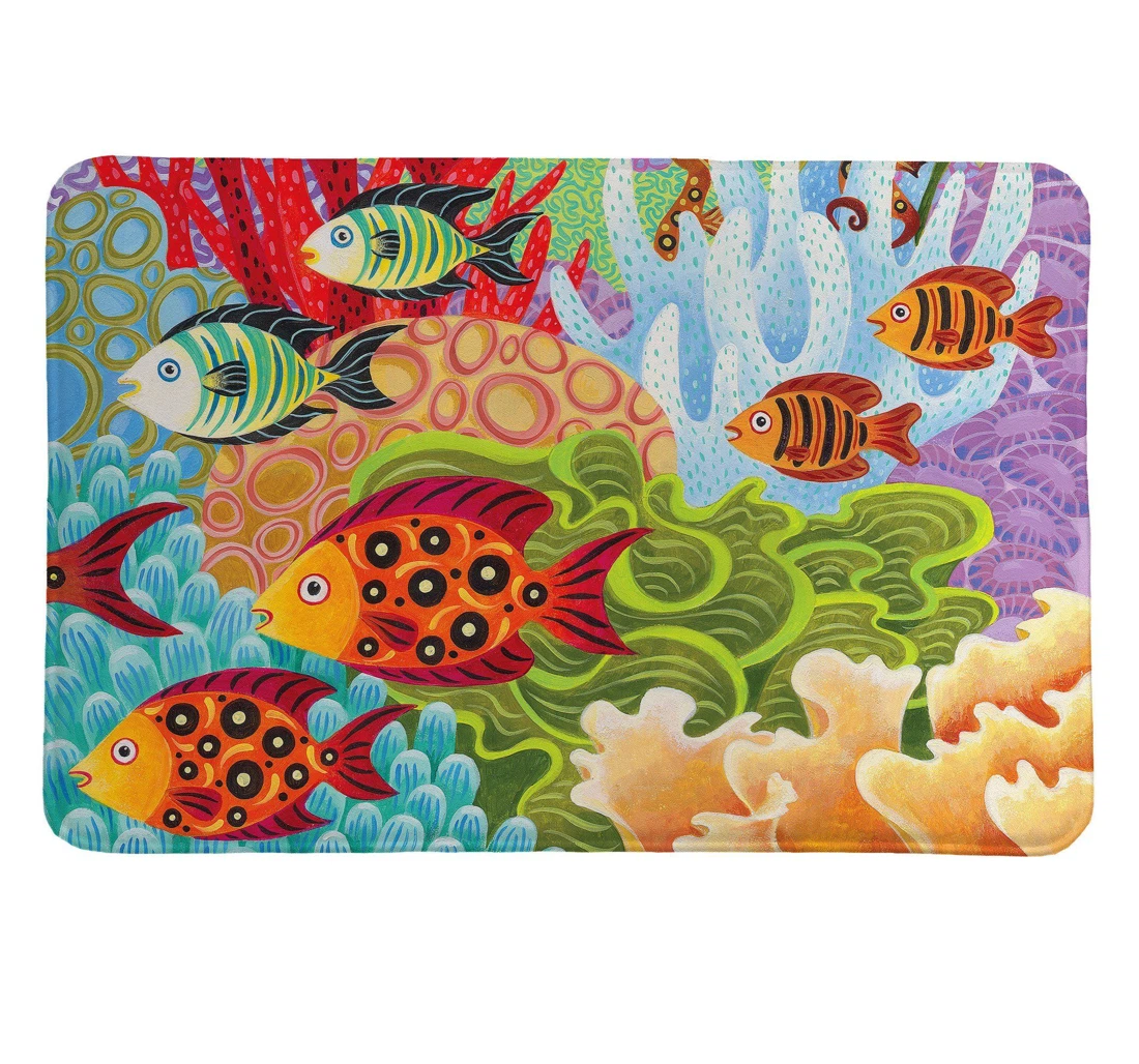 Fish In The Hood Memory Bold Pattern Tasteful Style Anti-Slip, Water-Absorbent Doormat
