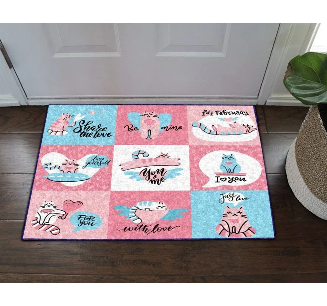 Valentines Day Cat Collection Dn0701353d Anti-Slip, Water-Absorbent Doormat