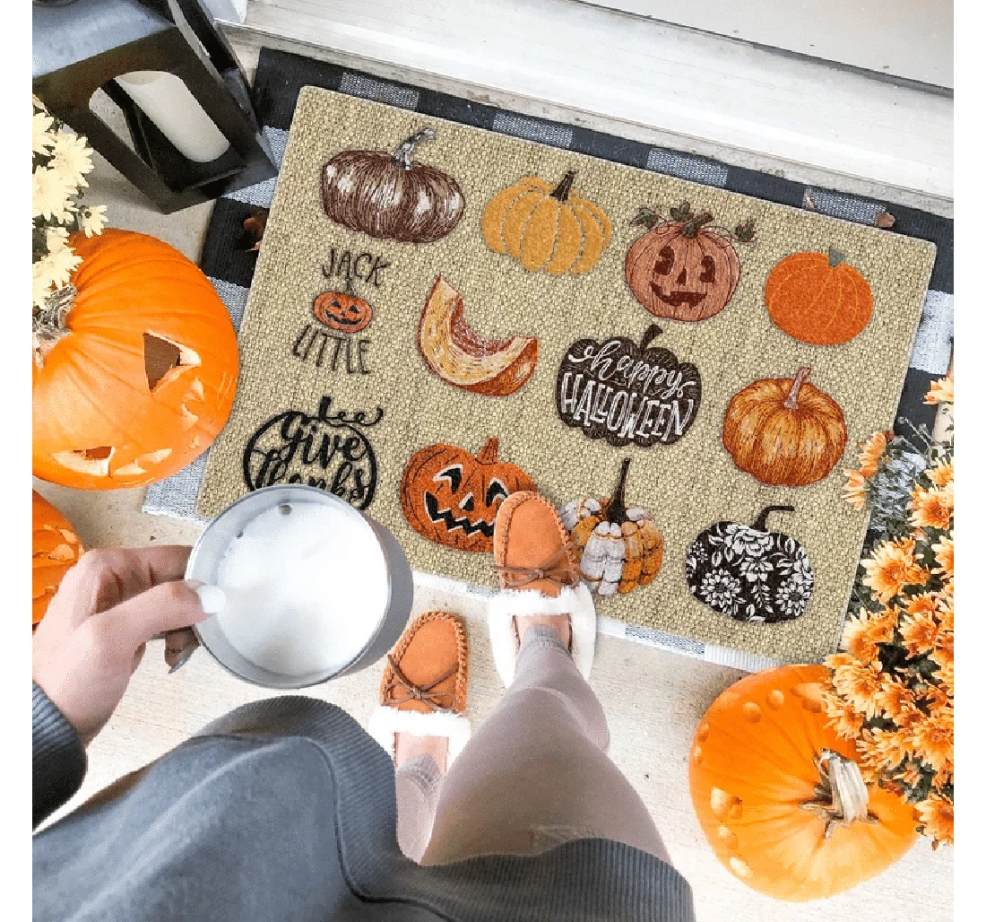 Halloween Pumpkins Jack O Lantern Pumpkin Welcome Halloween Fall Porch Pumpkin Halloween Anti-Slip, Water-Absorbent Doormat