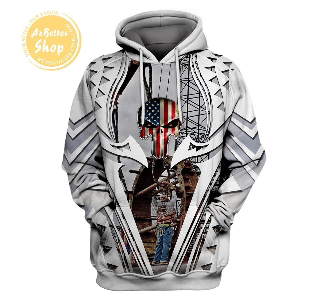 Personalized Ironworker Skull Usa New - 3D Printed Pullover Hoodie