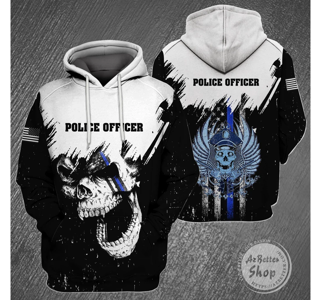 Personalized Police Officer Skull Usa New - 3D Printed Pullover Hoodie