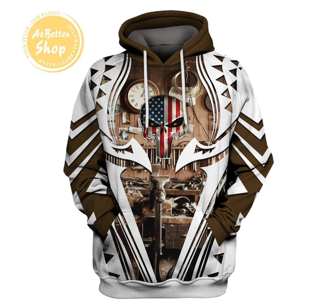 Personalized Carpenter Skull Usa New - 3D Printed Pullover Hoodie