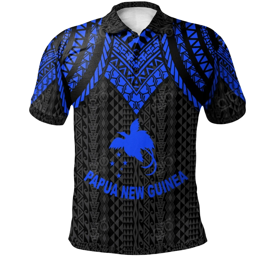 Personalized Papua New Guinea - Polynesian Armor Style Blue - Polo Shirt