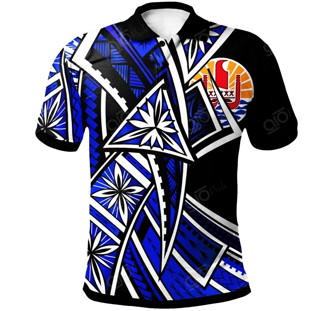 Personalized Tahiti - Tribal Flower Special Pattern Blue Color - Polo Shirt