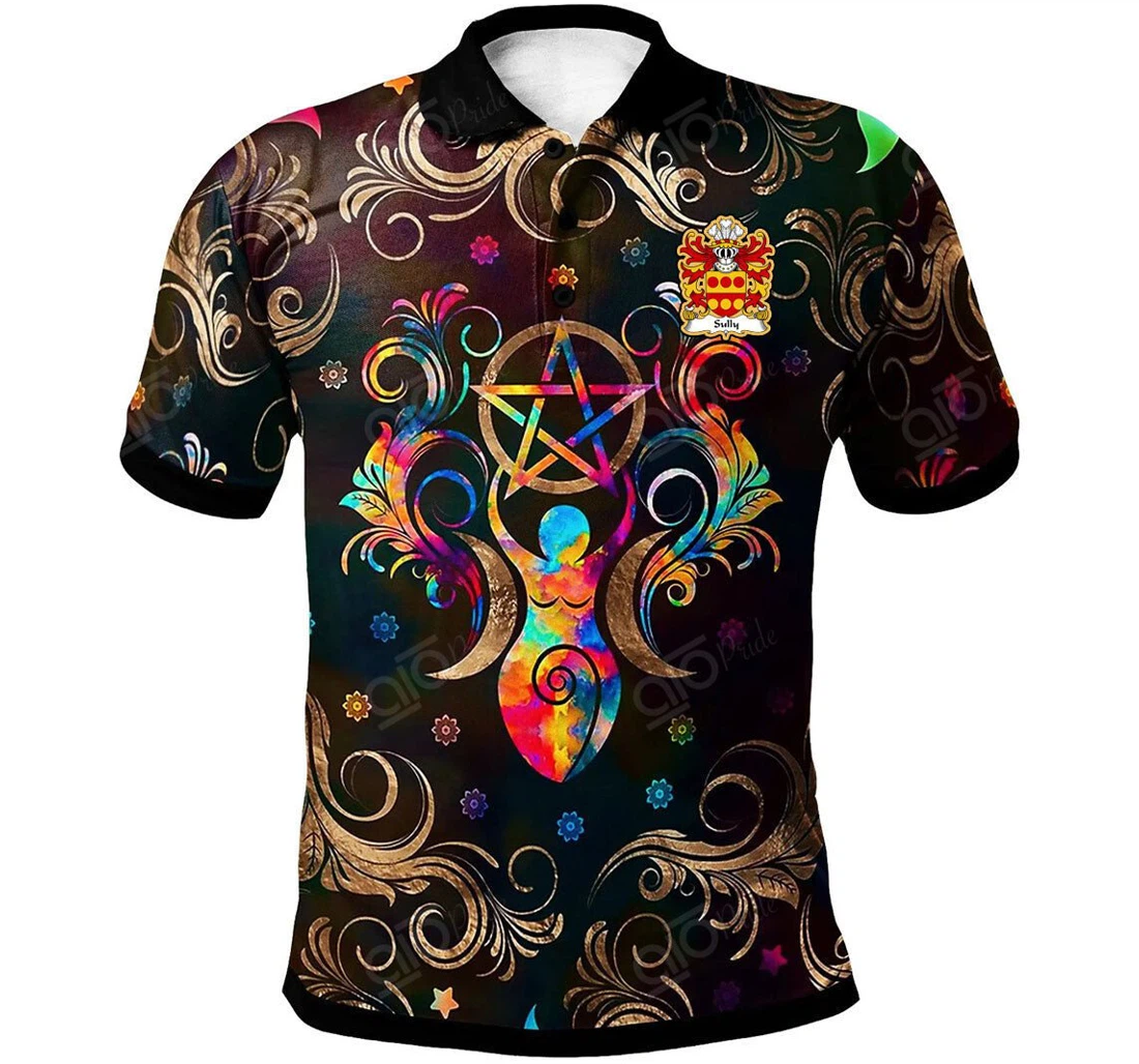 Personalized Sully Of Glamorganshire Welsh Family Crest - Triple Moon Goddess - Polo Shirt