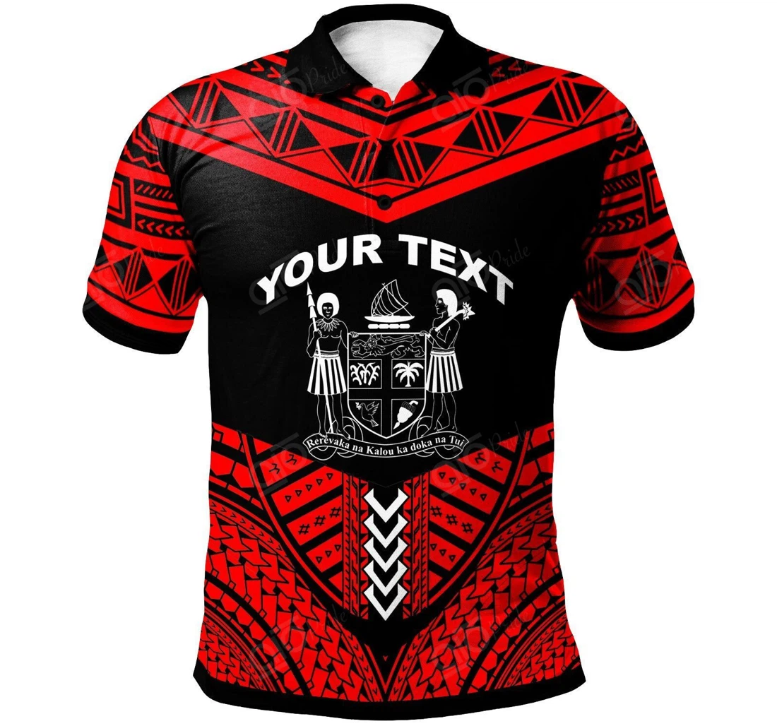 Fiji Custom Text - Tribal Pattern Cool Style Red Color - Polo Shirt