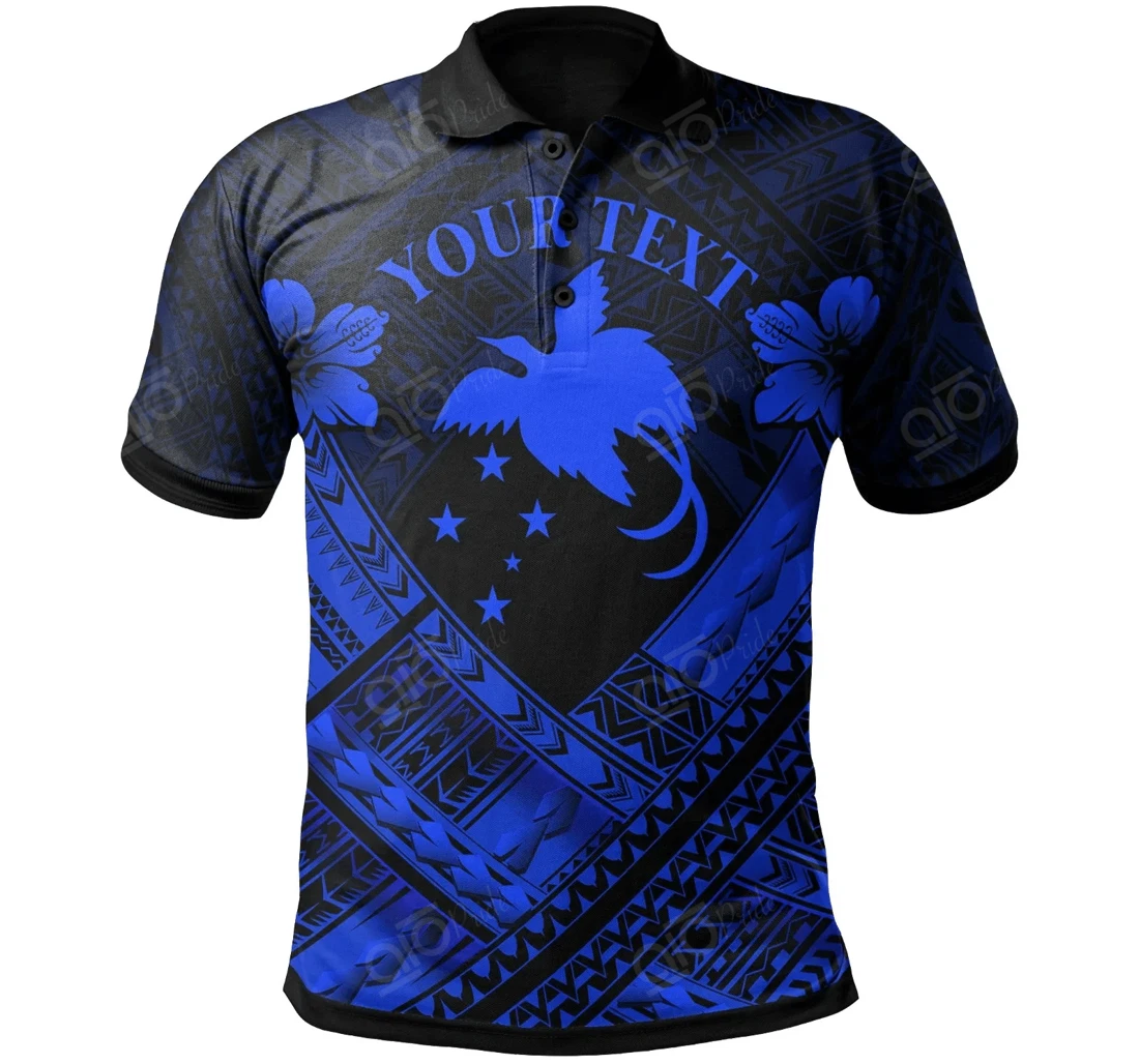 Custom Text Papua New Guiae Polynesian - Papua New Guiae Blue Seal Camisole Hibiscus Style - Polo Shirt