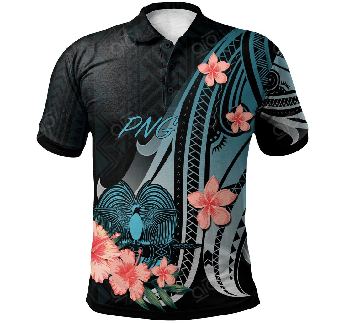 Personalized Papua New Guinea - Turquoise Polynesian Hibiscus Pattern Style - Polo Shirt
