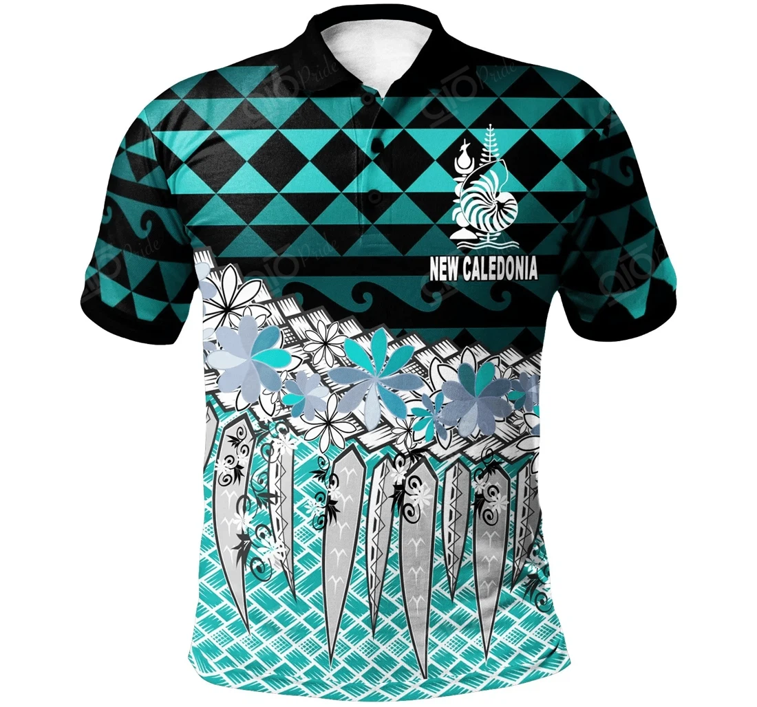 Personalized New Caledonia - Coconut Leaves Weave Pattern Blue - Polo Shirt