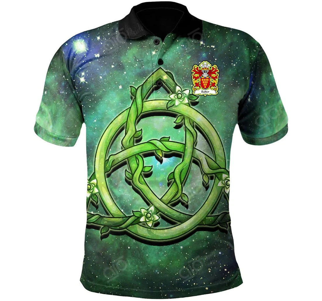 Personalized Salter Of Oswestry Shropshire Welsh Family Crest - Green Triquetra - Polo Shirt