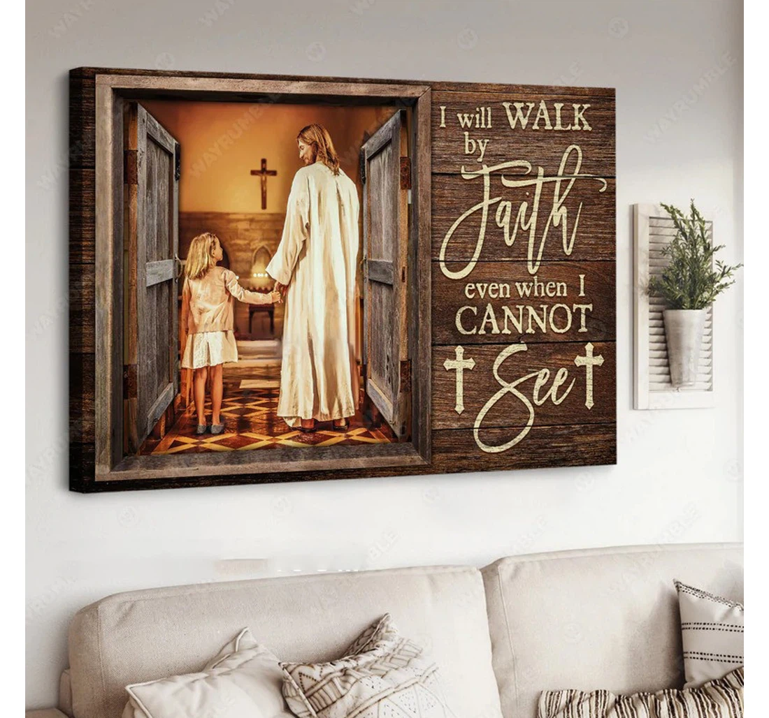 Personalized Poster, Canvas - Jesus And Little Girl Open Door Church Walk By Faith Jesus Print Framed Wall Art