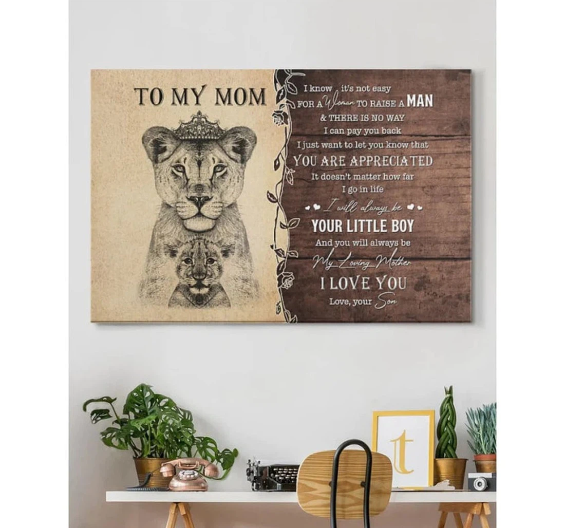 Poster, Canvas - Personalized To My Mom Lion Mother's Day From Son Custom Son To Mom Mother's Day Mother Print Framed Wall Art