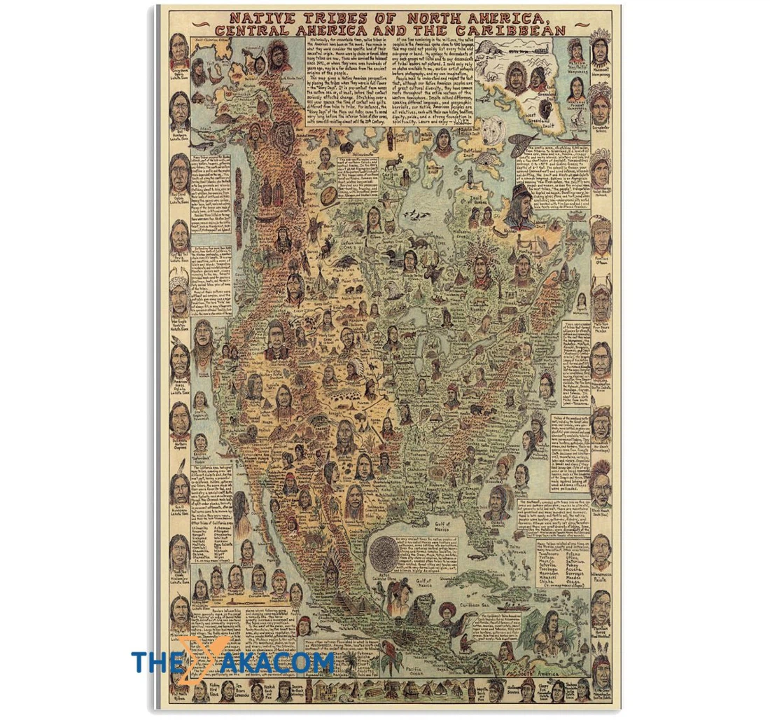 Personalized Poster, Canvas - Native Tribes Of North America Central America And The Caribean Maps Print Framed Wall Art