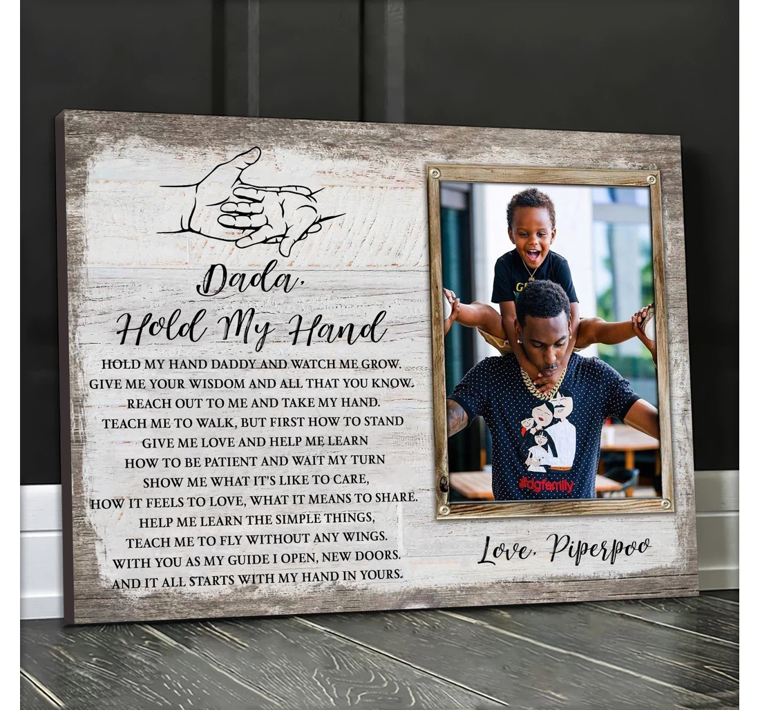 Personalized Poster, Canvas - Custom Daddy Hold My Hand Father's Day African American Father Print Framed Wall Art