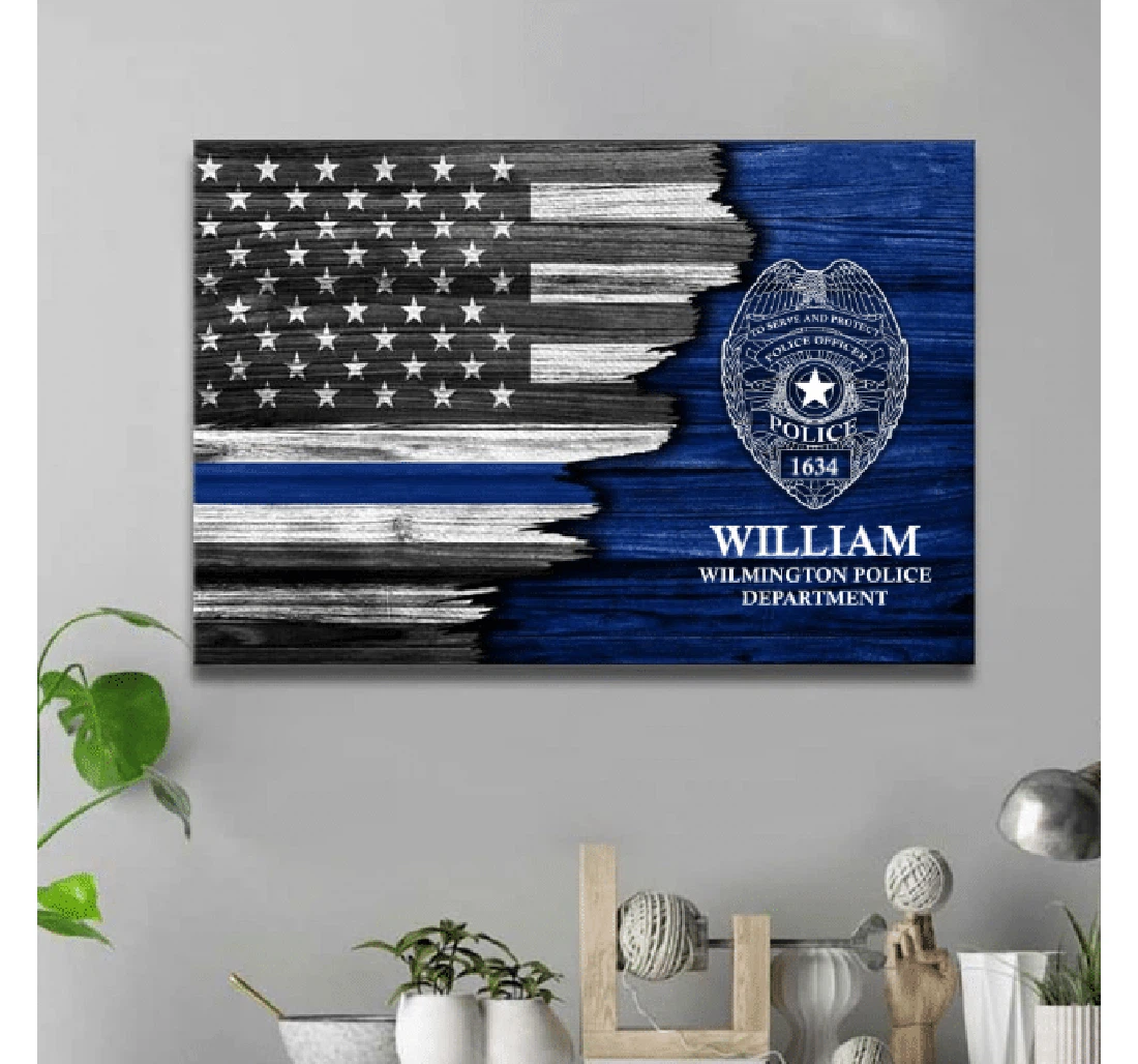 Personalized Poster, Canvas - Customized Father Police Police Badge Dad Fathers Day Print Framed Wall Art