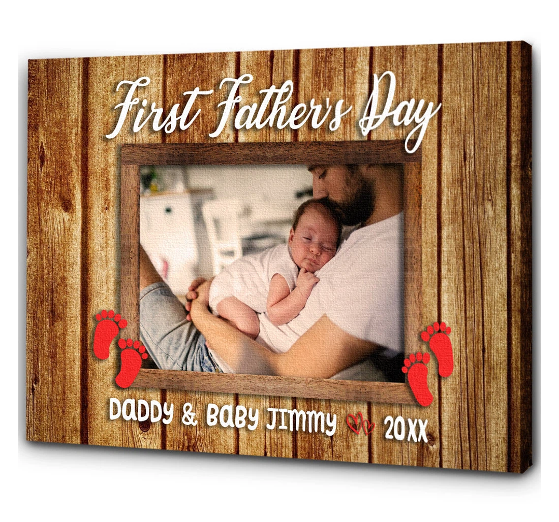 Poster, Canvas - 1st Fathers Day Personalized New Dad New Baby First Fathers Day First Time Daddy Newborn Baby N1526 Print Framed Wall Art